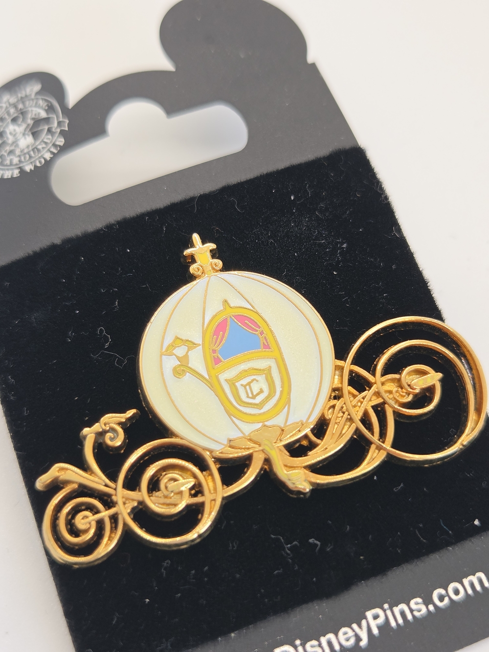 Vintage 2006 Cinderella White Pumpkin Carriage Trading Pin on Card, Disney Parks